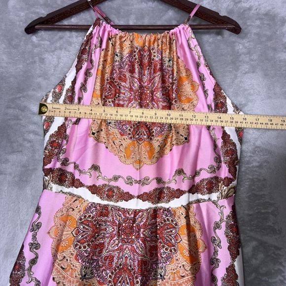 Aakaa Geometric Maxi Dress Size Large Pink Orange Red Multi Classic Halter Neck - Picture 5 of 12